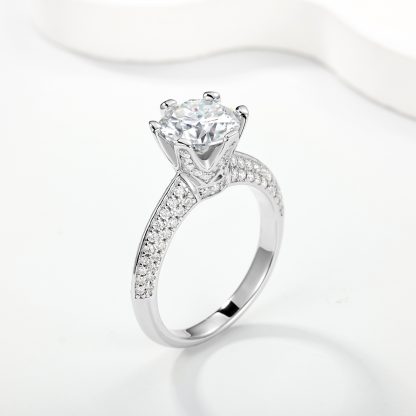 Round Brilliant Moissanite Pave Band 925 Sterling Silver Ring