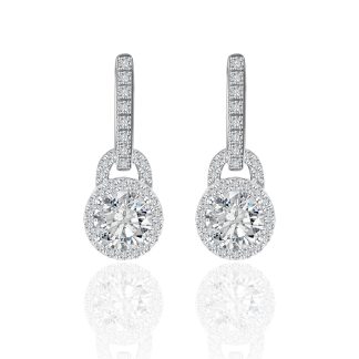Moissanite Geometric Round Halo Drop Earrings  925 Sterling Silver Earring