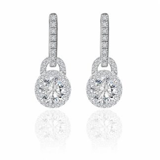 Moissanite Geometric Round Halo Drop Earrings  925 Sterling Silver Earring