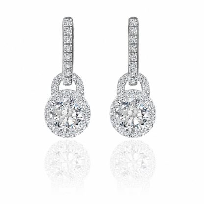 Moissanite Geometric Round Halo Drop Earrings  925 Sterling Silver Earring