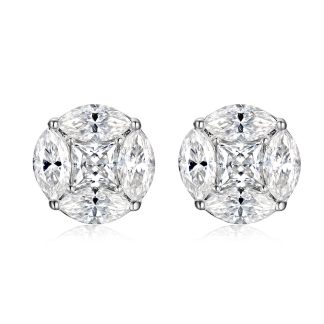 Round Full Set Marquise Cut Versatile  925 Sterling Silver Earrings
