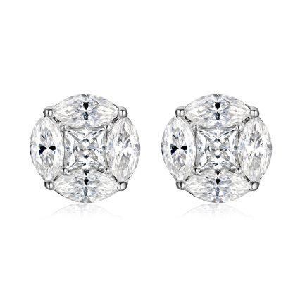 Round Full Set Marquise Cut Versatile  925 Sterling Silver Earrings