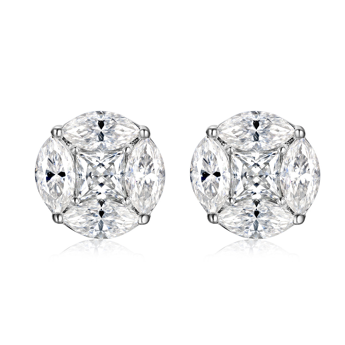 Round Full Set Marquise Cut Versatile 925 Sterling Silver Earrings