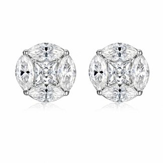 Round Full Set Marquise Cut Versatile  925 Sterling Silver Earrings