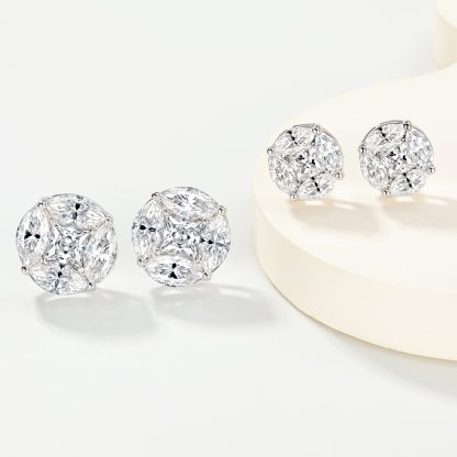 Round Full Set Marquise Cut Versatile  925 Sterling Silver Earrings