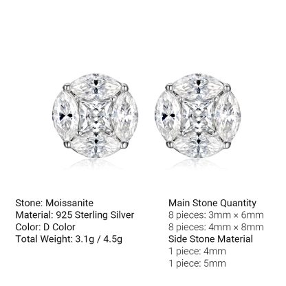 Round Full Set Marquise Cut Versatile  925 Sterling Silver Earrings