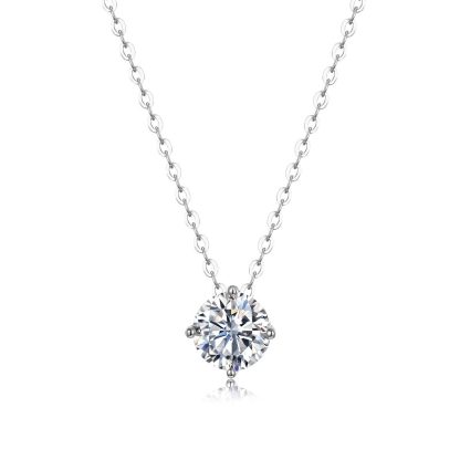 Minimalist Moissanite Four Prong  925 Silver Necklace