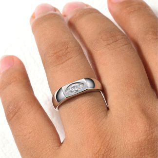 Minimalist Marquise Cut White Moissanite 925 Sterling Silver Signet Band Ring