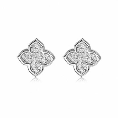 White Moissanite Clover Flower Stud Earrings In 925 Sterling Silver Stud Earrings