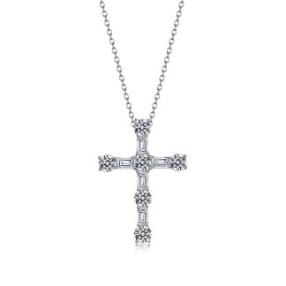 Religious Cross White Moissanite S925 Sterling Silver Pendant Necklace