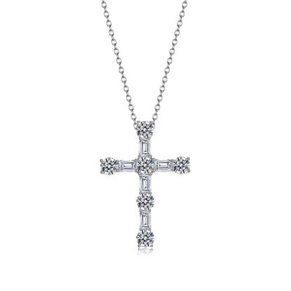 Religious Cross White Moissanite S925 Sterling Silver Pendant Necklace