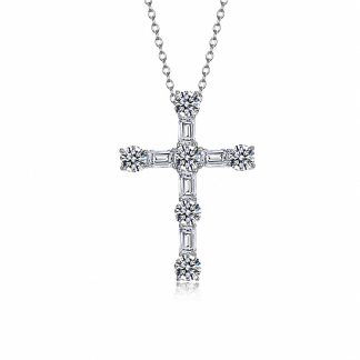Religious Cross White Moissanite S925 Sterling Silver Pendant Necklace