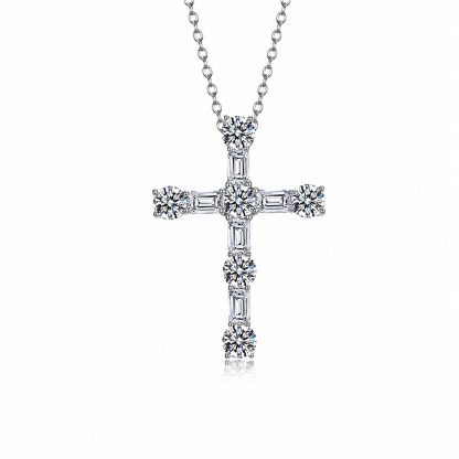 Religious Cross White Moissanite S925 Sterling Silver Pendant Necklace