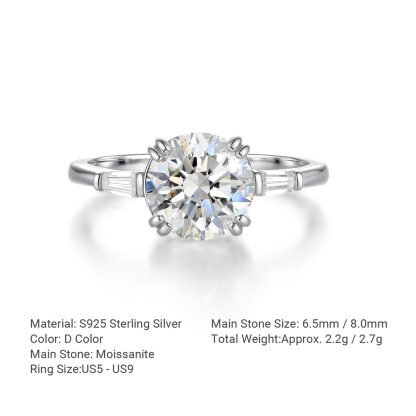 Classic Round Moissanite  925 Sterling Silver Ring