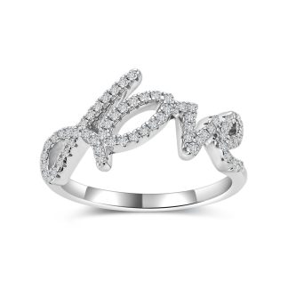 White Moissanite LOVE Letter Script Ring 925 Sterling Silver  Ring