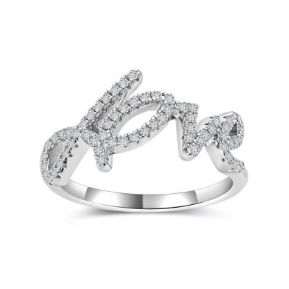 White Moissanite LOVE Letter Script Ring 925 Sterling Silver  Ring