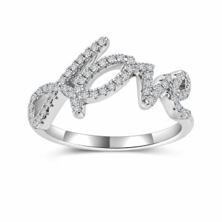 White Moissanite LOVE Letter Script Ring 925 Sterling Silver  Ring