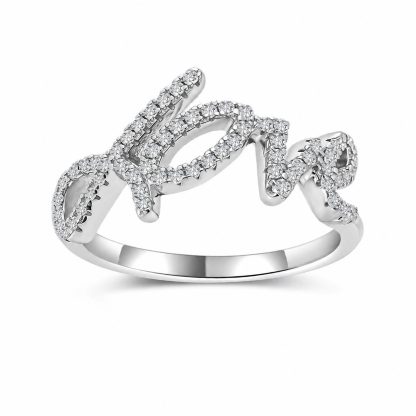 White Moissanite LOVE Letter Script Ring 925 Sterling Silver  Ring
