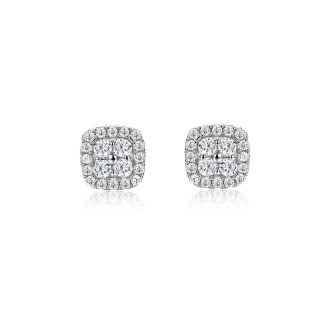 Mossanite Cushion-Cut Quadrifoliate Double Row Bezel Set 925 Sterling Silver Earrings