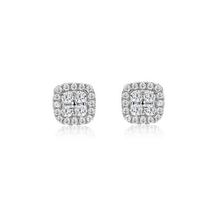 Mossanite Cushion-Cut Quadrifoliate Double Row Bezel Set 925 Sterling Silver Earrings