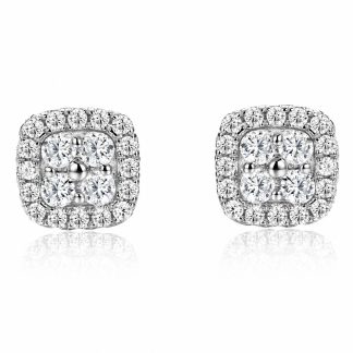 Mossanite Cushion-Cut Quadrifoliate Double Row Bezel Set 925 Sterling Silver Earrings