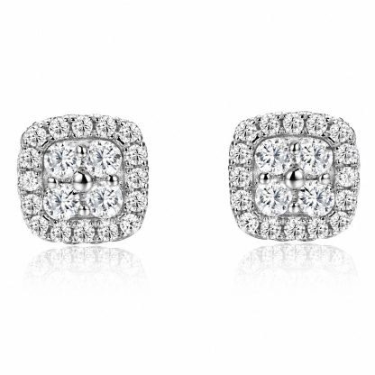 Mossanite Cushion-Cut Quadrifoliate Double Row Bezel Set 925 Sterling Silver Earrings