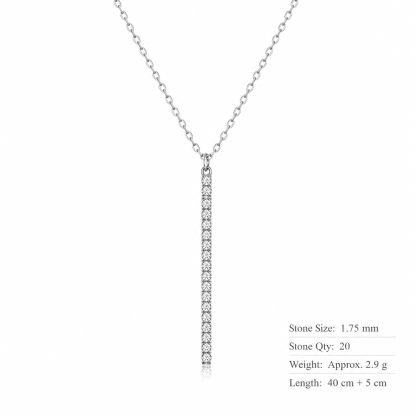 Moissanite Geometric Vertical Bar Pendant  In 925 Sterling Silver Necklace