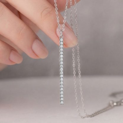 Moissanite Geometric Vertical Bar Pendant  In 925 Sterling Silver Necklace