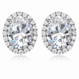 Oval Moissanite  D Color Halo 925 Sterling Silver Stud Earrings