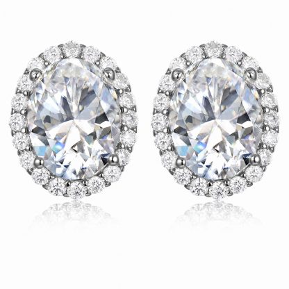 Oval Moissanite  D Color Halo 925 Sterling Silver Stud Earrings