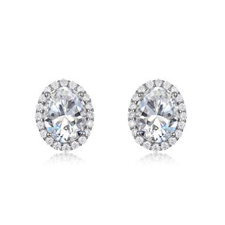 Oval Moissanite  D Color Halo 925 Sterling Silver Stud Earrings
