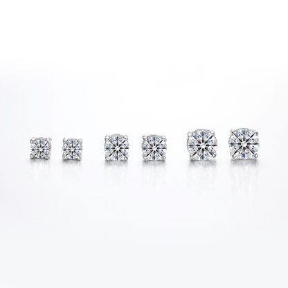 Round D Color Moissanite Four Prong 925 Sterling Silver Stud Earrings