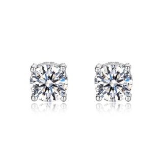 Round D Color Moissanite Four Prong 925 Sterling Silver Stud Earrings