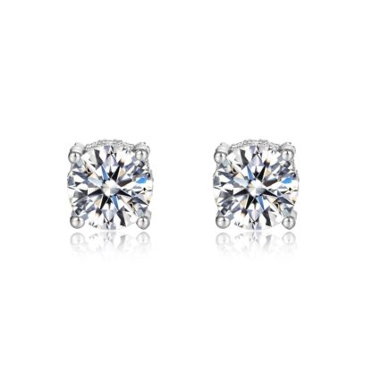 Round D Color Moissanite Four Prong 925 Sterling Silver Stud Earrings
