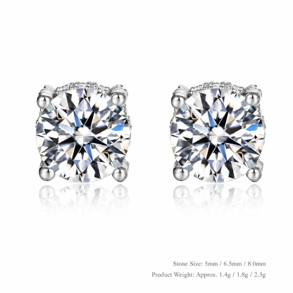 Round D Color Moissanite Four Prong 925 Sterling Silver Stud Earrings