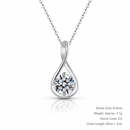 Modern Water Drop Twist Moissanite 925 Sterling Silver Necklace