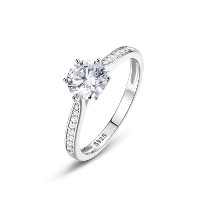 Luxury-Inspired Design With A Six-Prong Side-Set Moissanite Accent Stone 925 Sterling Silver Ring