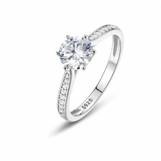 Luxury-Inspired Design With A Six-Prong Side-Set Moissanite Accent Stone 925 Sterling Silver Ring