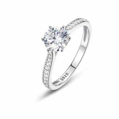 Luxury-Inspired Design With A Six-Prong Side-Set Moissanite Accent Stone 925 Sterling Silver Ring