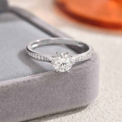 Luxury-Inspired Design With A Six-Prong Side-Set Moissanite Accent Stone 925 Sterling Silver Ring
