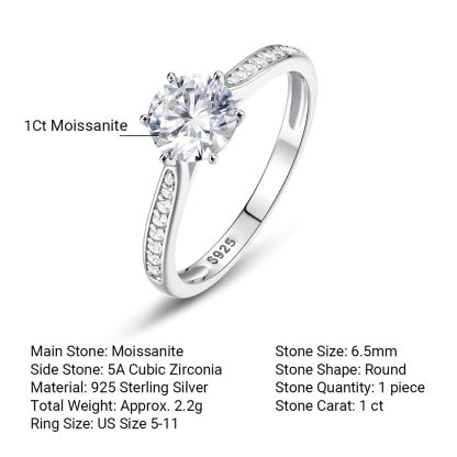 Luxury-Inspired Design With A Six-Prong Side-Set Moissanite Accent Stone 925 Sterling Silver Ring