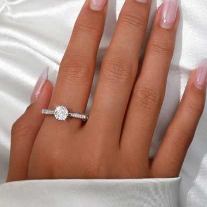 Luxury-Inspired Design With A Six-Prong Side-Set Moissanite Accent Stone 925 Sterling Silver Ring