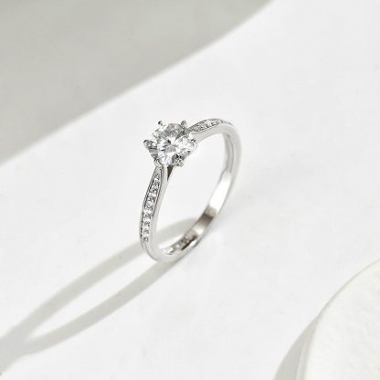 Luxury-Inspired Design With A Six-Prong Side-Set Moissanite Accent Stone 925 Sterling Silver Ring