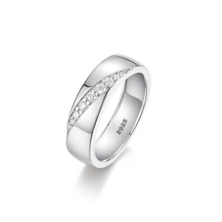 Wide-band Geometric Moissanite 925 Sterling Silver Ring