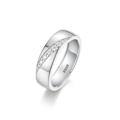 Wide-band Geometric Moissanite 925 Sterling Silver Ring