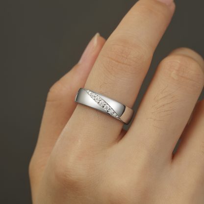 Wide-band Geometric Moissanite 925 Sterling Silver Ring