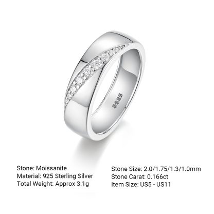 Wide-band Geometric Moissanite 925 Sterling Silver Ring