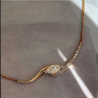 Mossanite Marquise-Cut Collar Chain 925 Sterling Silver Necklace