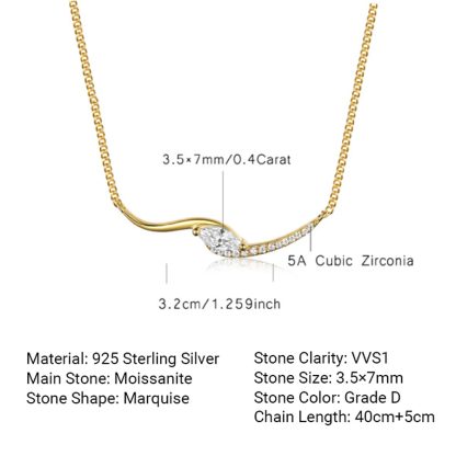 Mossanite Marquise-Cut Collar Chain 925 Sterling Silver Necklace