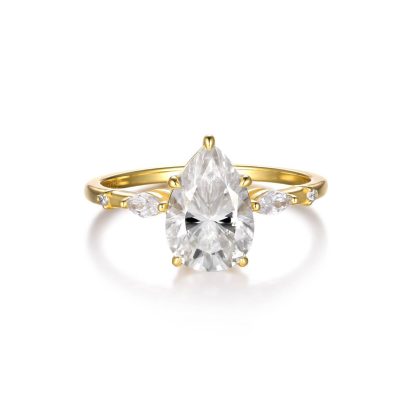 Moissanite Pear Cut Geometric Ring 925 Sterling Silver Slim Band with Marquise Side Stones and Round Accent Stones for Women Elegant Fashion Minimalist Statement Ring